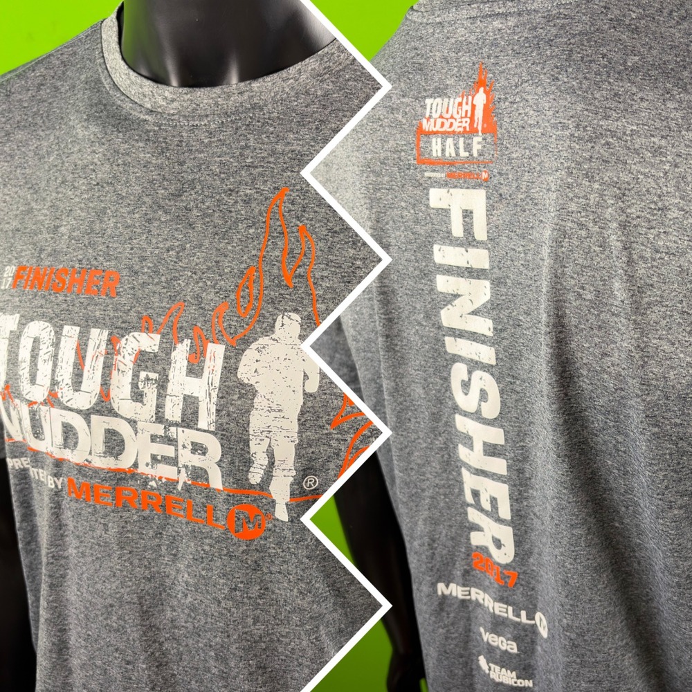 Merrell Tough Mudder Half 17 Finisher Mens L Gray Performance Shirt Double-sided